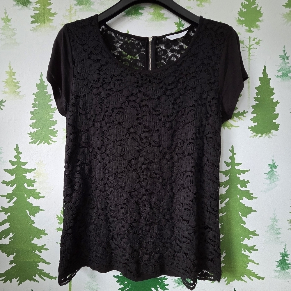 New York & Company Black Lace Women's Top